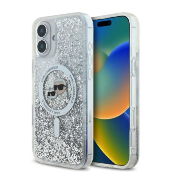  Karl Lagerfeld Liquid Glitter Karl and Choupette Heads MagSafe Apple iPhone 16 Pro Max (6.9) hátlapvédő tok ezüst (KLHMP16XLGKCSGH)