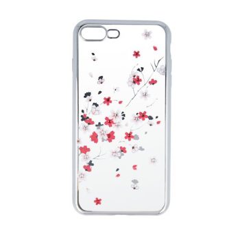   Virágmintás köves tok - Huawei Y7 (2019) vékony szilikon tok ezüst